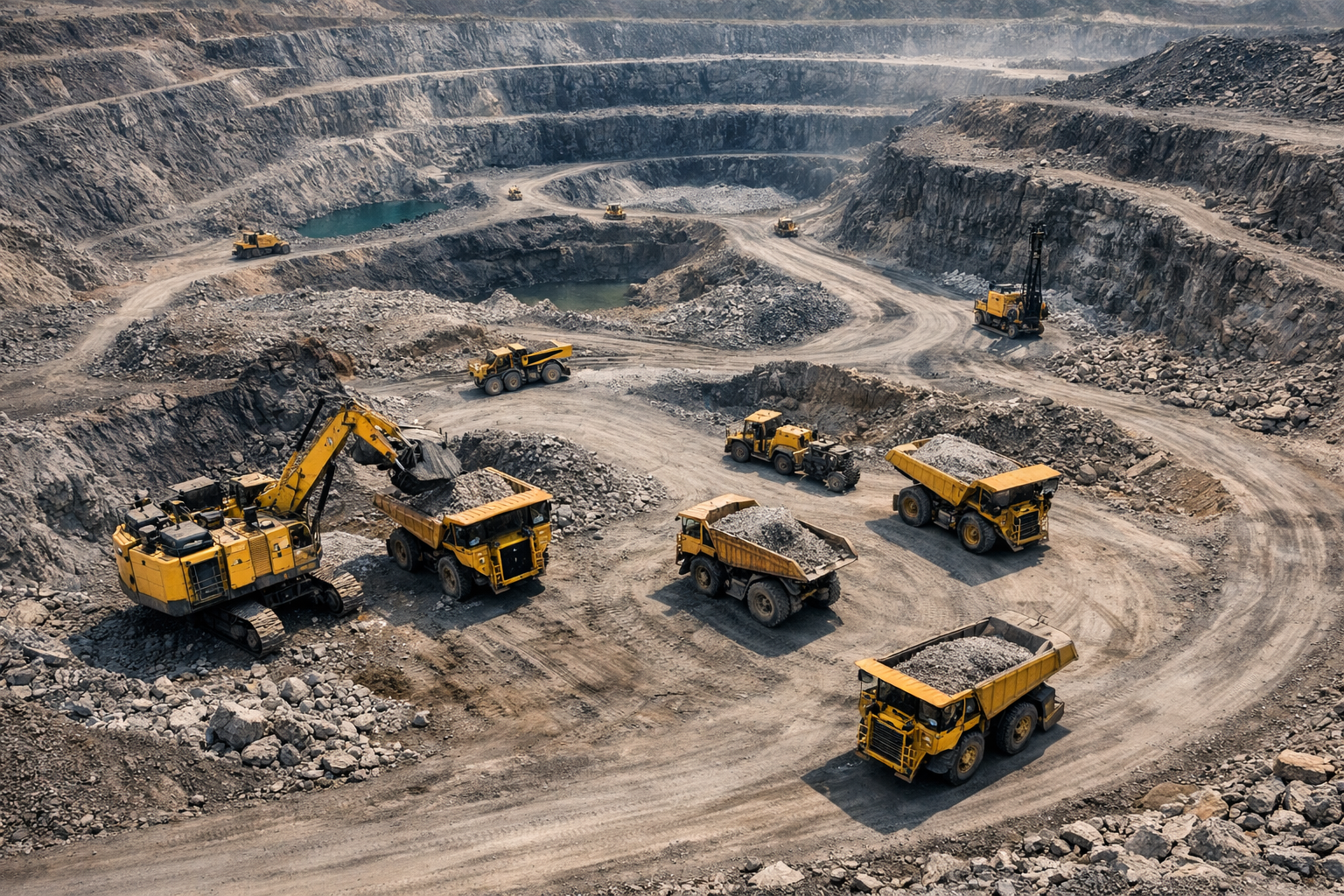 photographic drone shot of a mine with heavy machinery-1